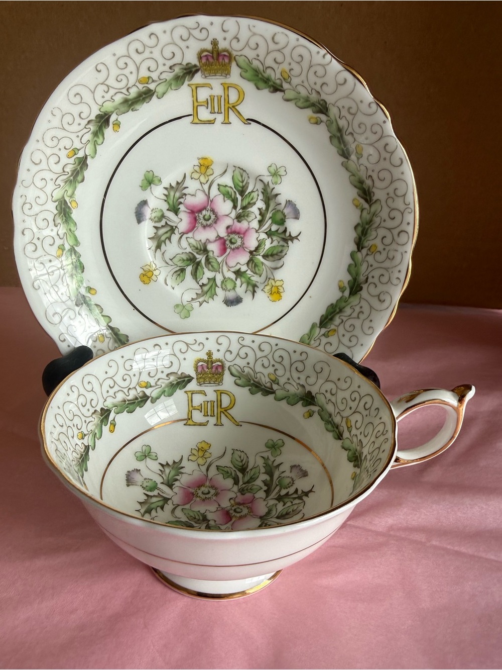 Vintage Paragon Queen Elizabeth II 1953 Coronation Teacup Saucer Set EIIR Gold
